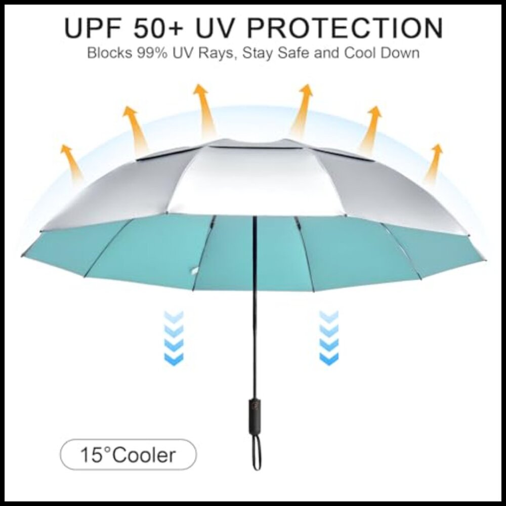 Compact Reverse Travel Umbrella Windproof Uv Prot… - image 2